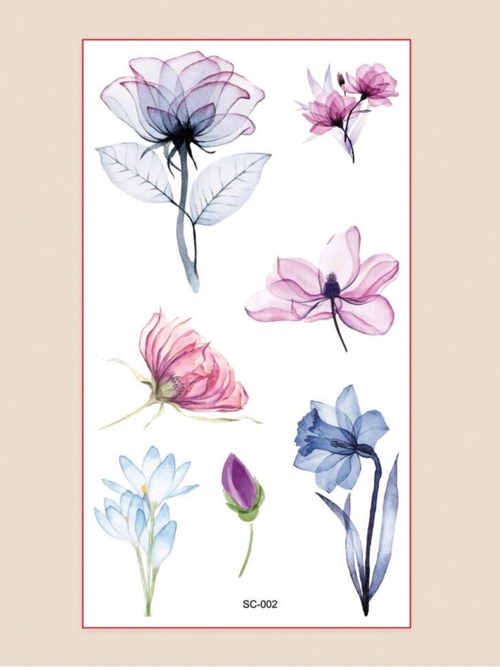 Temporary water color flowers tattoo stickers